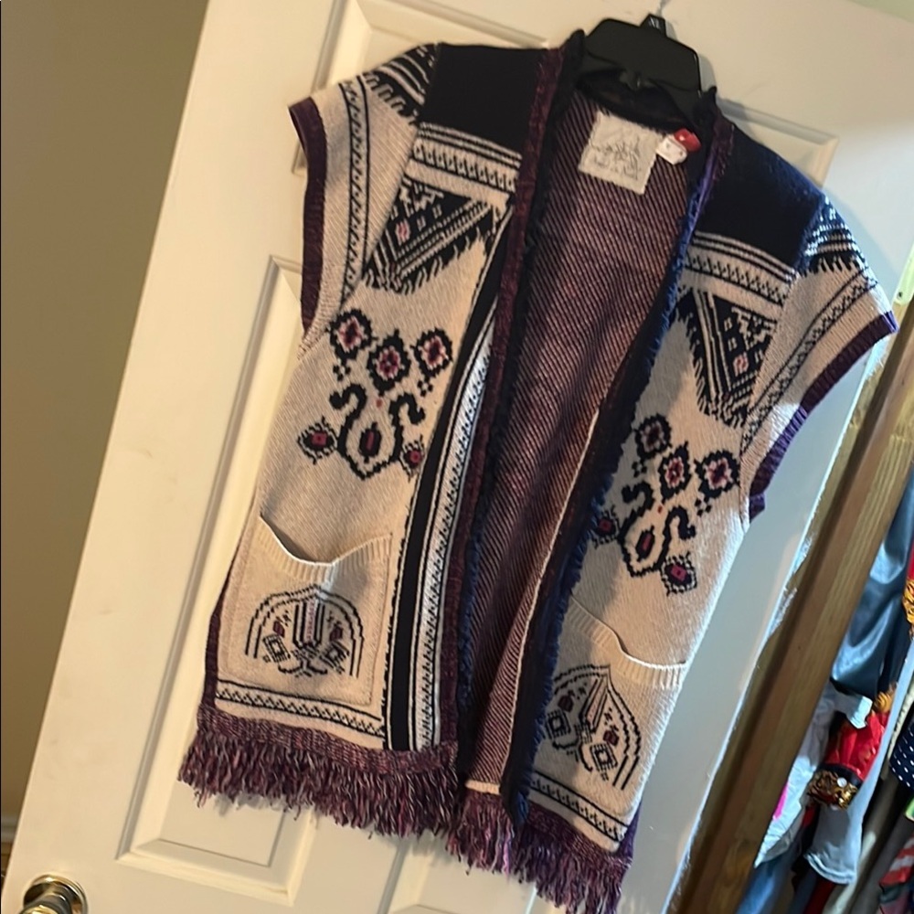 Women's Purple and Cream Sweater Vest